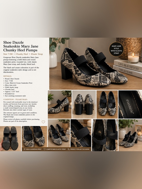 Shoe dazzle Shoes - Shoe Dazzle Snakeskin Mary Jane Chunky Heel Pumps Size 7.5M